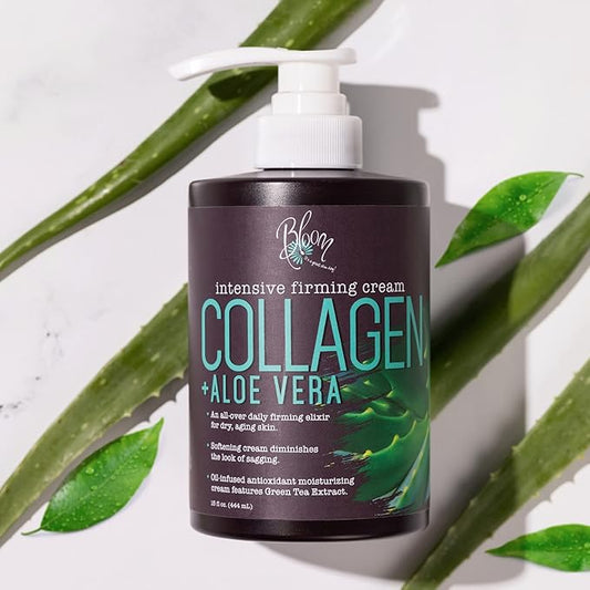 BLOOM IT'S A GREAT SKIN DAY! Collagen Lotion Skin Care Firming Body Cream, Intensive Anti Aging Moisturizer Face Lotion with Aloe Vera For Wrinkles, Sagging Skin, Dry Skin, Fragrance Free, Pack of 2