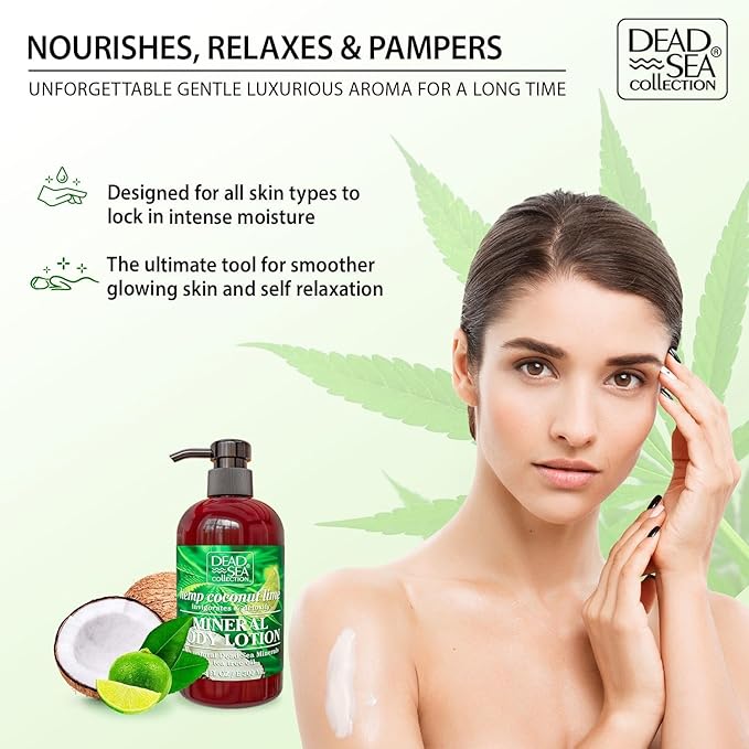 Dead Sea Collection Hemp and Coconut Lime Body Lotion - Nourishing Moisturizer for Women and Men - Rejuvenating Hand and Body Care for Dry Skin 16.9 Fl. Oz.