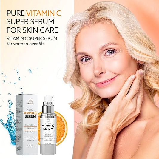 Super Vitamin C Serum for Women over 70: Hyaluronic Acid Serum for Face, Dark Spot Remover and Wrinkle Reduction - Lifting, Smoothing, Moisturizing, All in One Skin Care Formula, 1 fl oz