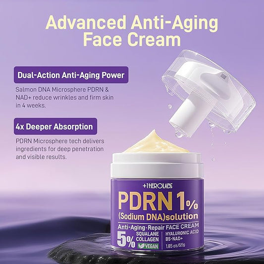 Anti-Aging Repair Face & Neck Cream, 10,000ppm PDRN Salmon DNA, 50,000ppm Pure Planted-Advanced Squalane, NAD+, Retinol & Collagen, Firming, Hydrating, Soothing Repair for All Skin Types，1.85 Fl Oz