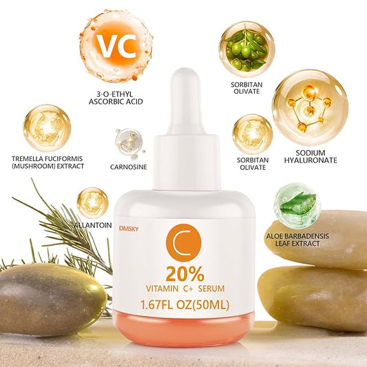20% Vitamin C Serum for Face Care with Hyaluronic Acid,Boost Radiance & Reduce Wrinkles, Improve Appearance of Dark Spots,Fine Lines & Wrinkles,for Normal or Oily Skin Control -2 Pack