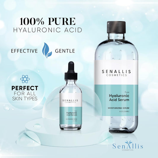 Hyaluronic Acid Serum – Pure & Powerful Anti-Aging Hydrating Serum for Face | Wrinkle-Reducing Moisturizer for Dry & Mature Skin | Made in USA | 8 Fl Oz & 2 Fl Oz Sizes