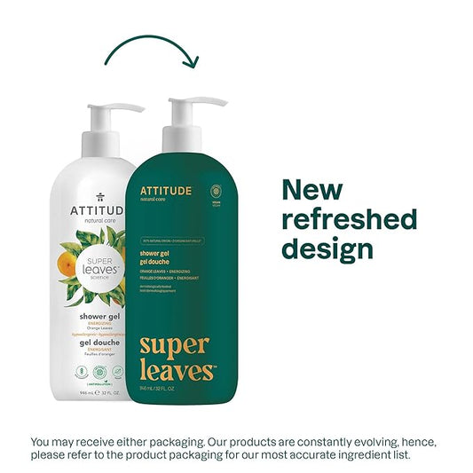 ATTITUDE Body Wash, EWG Verified Shower Gel, Dermatologically Tested, Plant and Mineral-Based, Vegan Personal Care Products, Orange Leaves, 32 Fl Oz (Pack of 6)
