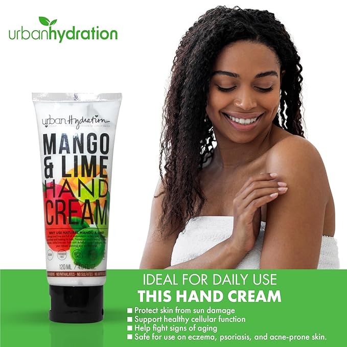 Urban Hydration Rejuvenate & Nourish Mango & Lime Hand Cream – Moisturizing Hand Cream for Dry and Rough Skin, Prevents premature aging, Sulfate, Paraben, and Silicone-Free, For All Skin Types, 4oz