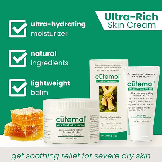 Cutemol Emollient Moisturizing Cream - Serious Moisturizer Lotion Balm for Recovering Dry, Damaged Skin - Hydration for Cracked Hands and Feet, Eczema, Psoriasis, and Raw Skin (2 oz)