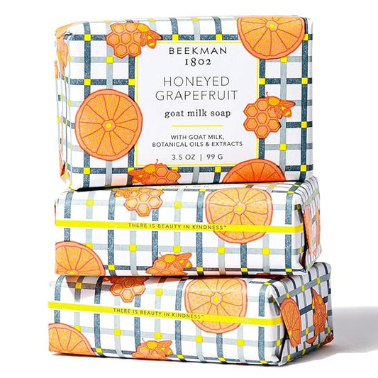 Beekman 1802 Honeyed Grapefruit 3-Pack Palm-Sized Bar Soap Set - Scented - 3.5 oz - Cleanses, Nourishes & Hydrates - Microbiome Friendly - No Irritation - Good for Sensitive Skin - Packaging May Vary