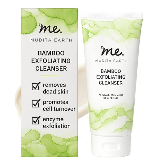 Mudita Earth Bamboo Microdermabrasion Facial Scrub – 4oz | Dermatologist-Tested Exfoliator Cleanser for Face & Body, Acne & Blackheads | Shea Butter & Lactic Acid - Vegan, Fragrance-Free, Sulfate-Free