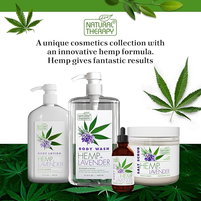 Natural Therapy Body Wash for Women and Men with Hemp & Lavender Oils - Shower Gel Cleanses and Moisturizing Skin - With Dead Sea Minerals Nourish for Body, Pack of 2 (67.6 fl.oz)