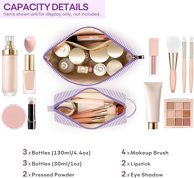 2 PCS Initial Makeup Bags for Women: Cosmetic Bag for Travel Toiletry - Birthday Gifts for 11 12 13 14 15 16 17 18 Years Old Girl Graduation Teacher Gift- Teen Girl Gifts Trendy Stuff - Purple H