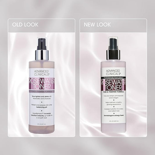 Advanced Clinicals Collagen + Rosewater Facial Mist Toner W/Charcoal & Aloe Vera. Alcohol-Free PH Balancing Formula Detoxifies & Hydrates Skin Improving Overall Skin Tone, Calming Face Mist, 8 Fl Oz