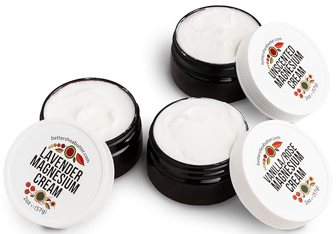 Better Shea Butter Magnesium Cream Variety Pack | for Leg Cramps | Vanilla Rose, Unscented and Lavender Travel Size Lotion Minis for Women and Men | Safe for Pregnancy, Kids & Babies 3 x 2oz Jars