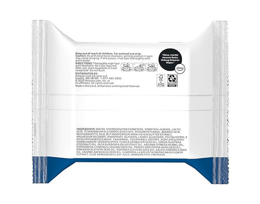 Amazon Basics Makeup Remover Wipes, Gentle Cleansing, Dermatologist Tested, Original, Plant Based, Alcohol Free, Removes Waterproof Mascara, 25 Count Per Pack, Pack of 1 (Previously Solimo)