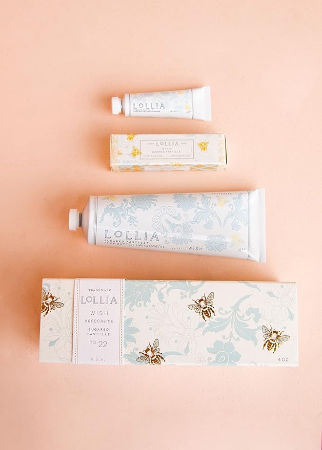 LOLLIA Wish No. 22 Handcreme Bundle, .33 oz. & 4 oz. – Sugared Pastille – Scented Hand Cream for Women, Moisturizing Hand Lotion for Dry Hands, Shea Butter & Cocoa Butter, Quick Absorbing Lotion
