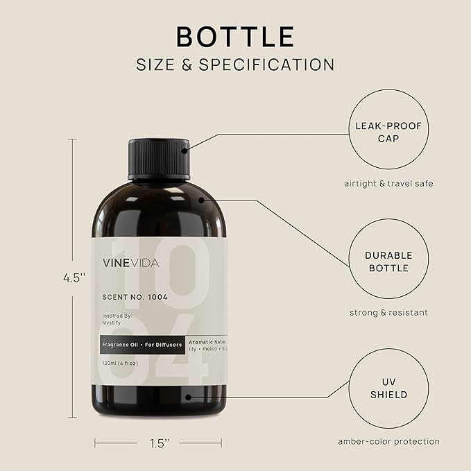 VINEVIDA [4 Fl Oz] Scent NO. 1004 Inspired by Mystify Fragrance Oil for Cold Air Diffusers, Aromatic Notes of Lily Melon Musk, Essential Oils for Diffuser Oil Refill & Air Freshener Room Spray