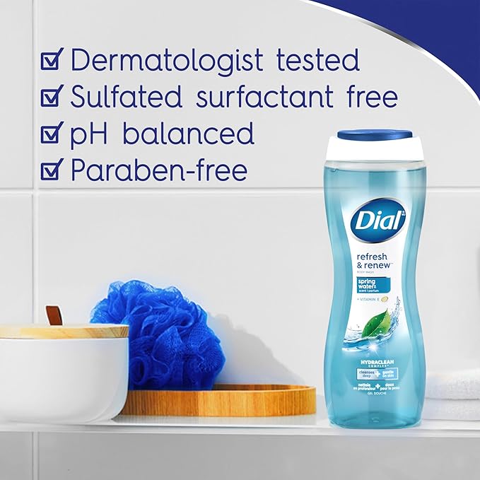 Dial Body Wash, Refresh & Renew Spring Water, 16 fl oz (Pack of 4)