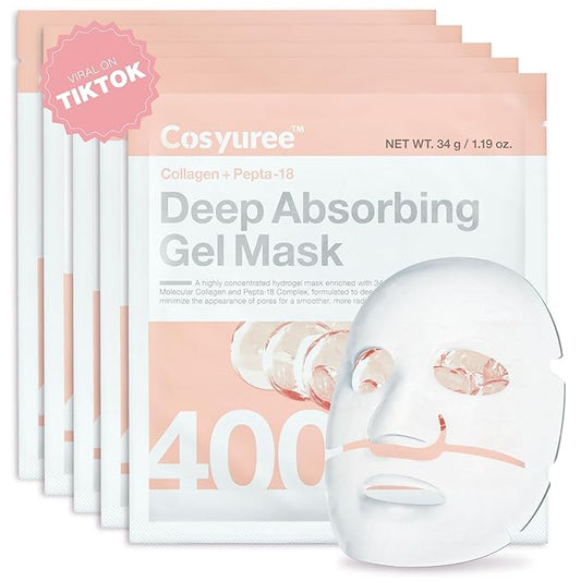 Collagen Deep Absorbing Hydrogel Mask (50g x 5ea) Korean Collagen Face Mask for Deep Hydration, Skin Firming, & Rejuvenation, Overnight Hydrating Gel with Pepta-18