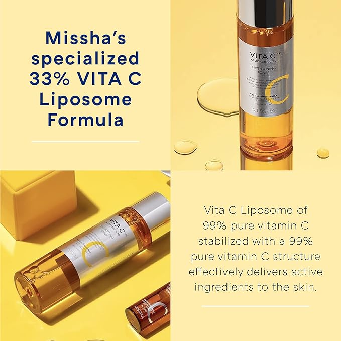 MISSHA Vita C Plus Brightening Toner 6.76 Fl oz/200ml, Lightweight, Fast-Absorbing Facial Toner, Vitamin C Skin Care for Dark Spots & Uneven Tone, Korean Skin Care for Dull, Oily Skin