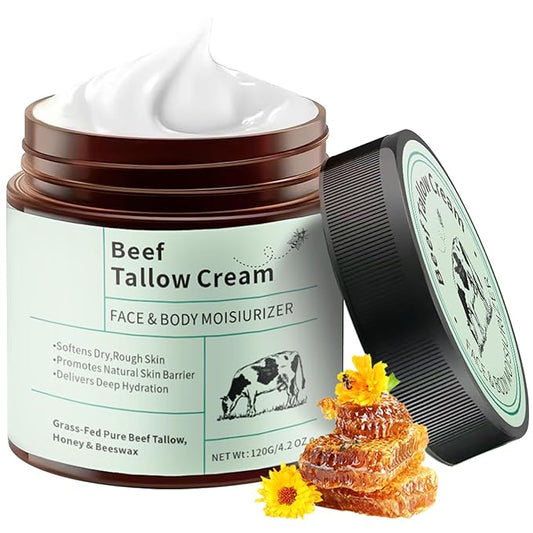 Beef Tallow for Skin – Whipped Tallow and Honey Balm with Grass-Fed Beef Tallow – Organic Daily Tallow Face Moisturizer & Body Balm – Deep Nourishment for Sensitive Skin - 4.2 Oz