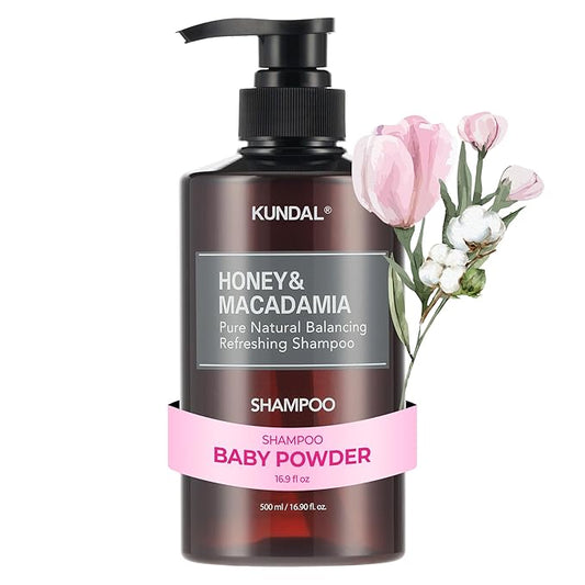 KUNDAL Honey & Macadamia Natural Shampoo Korean Hair Care Shampoo Damage Repair Strengthen, Nourish, with Honey, Argan Oil, Macadamia Oil, Free Paraben & Sulfate 16.9 fl oz (Baby Powder)