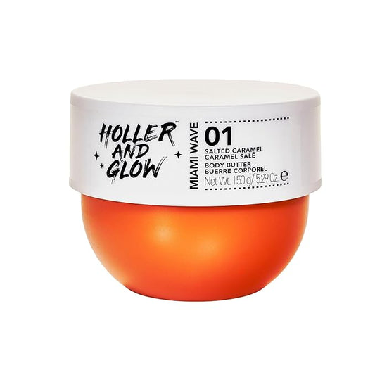 Holler and Glow Miami Wave Salted Caramel Body Butter, Body Butter For Women, Smells Good, Body Lotion For Extremely Dry Skin, Moisturizing, Nourishing, Shea Butter, Coconut, Vanilla Scented, 5.29 Oz