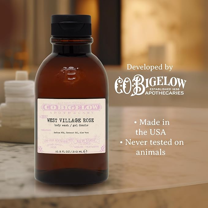 C.O. Bigelow West Village Rose Body Wash, Iconic Collection Moisturizing Body Wash with Coconut Oil & Aloe Vera, 10.5 Fl Oz