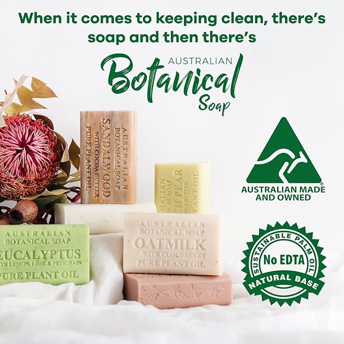 Australian Botanical Soap 6.6 OZ, Pack of 8, Goat Milk Soap Bars with Soya Bean Oil, Enriched with Organic Shea Butter, Suitable for All Skin Types, Packaging May Vary
