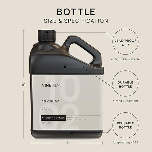 VINEVIDA [128 Fl Oz] Scent NO.1002 Inspired by Black Velvet Fragrance Oil for Cold Air Diffusers, Aromatic Notes of Amber Rose, Essential Oils for Diffuser Oil Refill & Air Freshener Room Spray