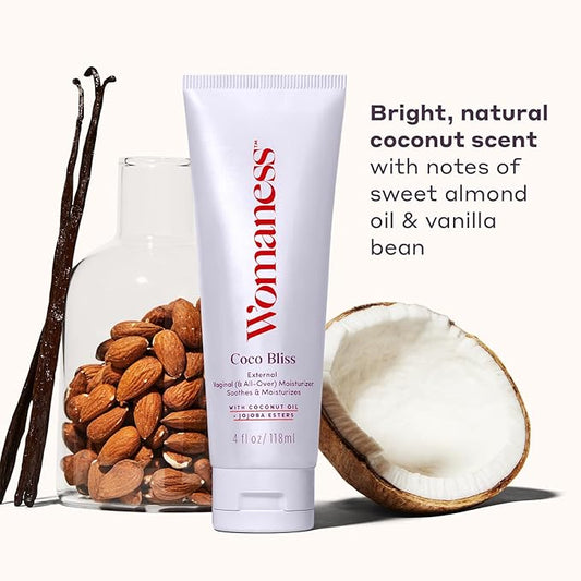 Womaness Coco Bliss Feminine Moisturizer for Dryness – Hydrating Coconut Vaginal Moisturizer for Women – Body & Initimate Moisturizers with Non-Sticky Texture for Dryness Relief & Skin Hydration – 4oz