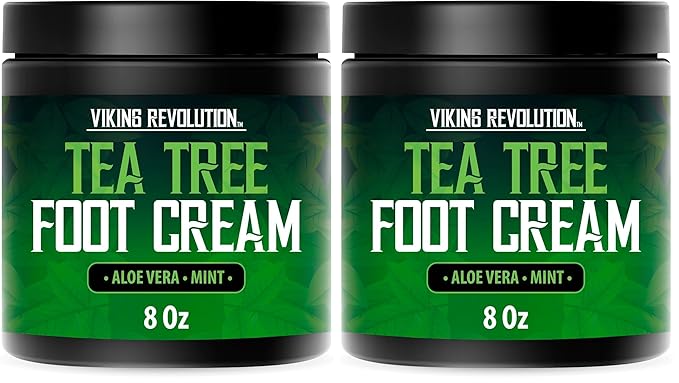 Viking Revolution Tea Tree Foot Cream for Dry Cracked Heels - Foot Balm For Cracked Feet - Dry Feet Repairing Cream with Aloe Vera and Mint (8oz) (Pack of 2)
