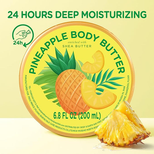 Pineapple Body Butter, Natural Body Care for Men Women Smell Good, Pineapple Scented Natural Body Butter, Body Moisturizer for Dry Skin 6.8 floz