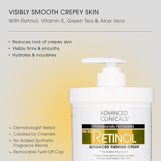 Advanced Clinicals Unscented Retinol Body Lotion & Face Moisturizer + Coconut Oil Body Cream For Women & Men | 2PC Skincare Set Helps Reduce Appearance Of Crepey Skin + Irritated Dry Skin, 2pc Set