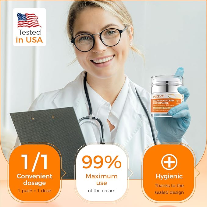 OUKEYA Collagen, Retinol & Hyaluronic Acid Cream - Anti-Aging Face Moisturizer for Face, Neck & Décolleté, Daily Moisturizer Face Cream - 1.7 fl.oz with 5% Hyaluronic Acid Niacinamide