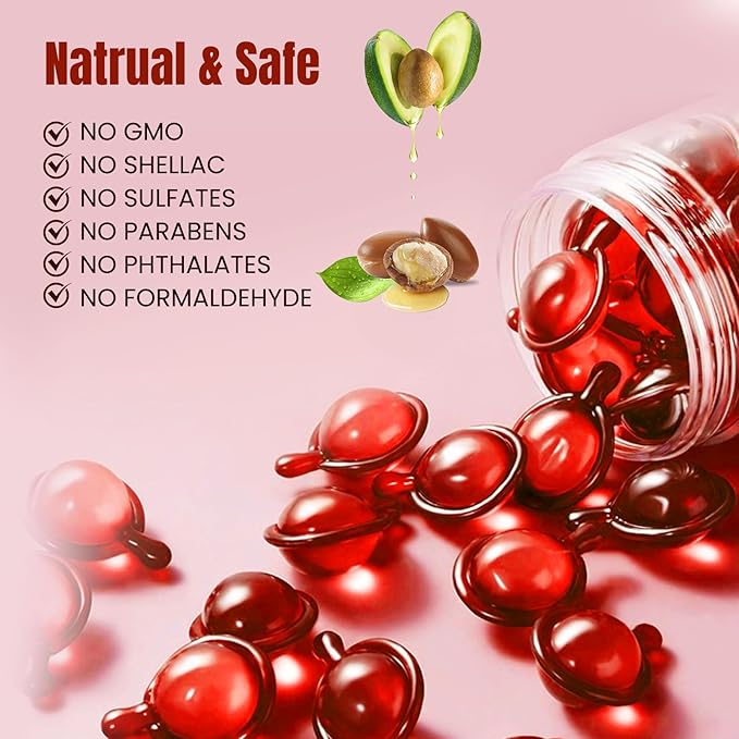 No Rinse Hair Treatment Serum, Hair Vitamin Serum Oil Capsules, Enriched with Vitamin A C E B5, Moroccan Avocado Oil for Hair Repair, Moisturizing, Conditioner for Women & Men