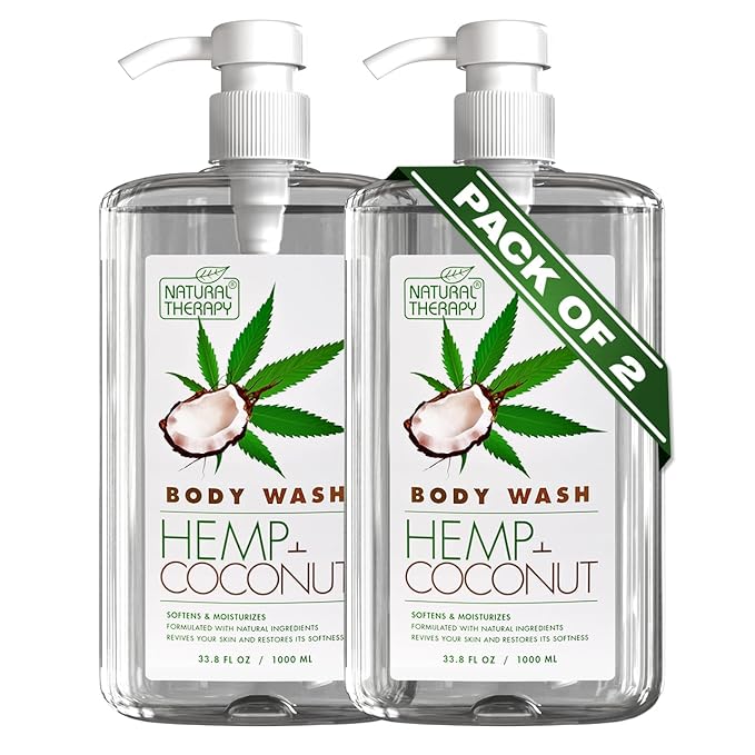 Natural Therapy Body Wash for Women and Men with Hemp & Coconut Oils - Shower Gel Cleanses and Moisturizing Skin - With Pure Dead Sea Minerals Nourish for Body - Pack of 2 (67.6 fl.oz)