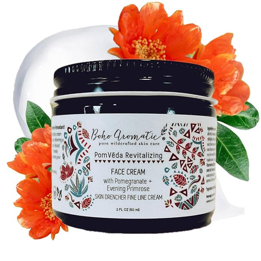Hydrating Face Cream with Pomegranate – Lightweight, Scent-Free, Ayurvedic Plant-Based Facial Moisturizer with Nourishing Botanical Ingredients – Natural Skincare, PomVéda glass jar