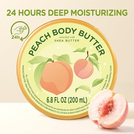 Peach Body Butter, Natural Body Care for Men Women Smell Good, Peach Scented Natural Body Butter, Body Moisturizer for Dry Skin 6.8 floz