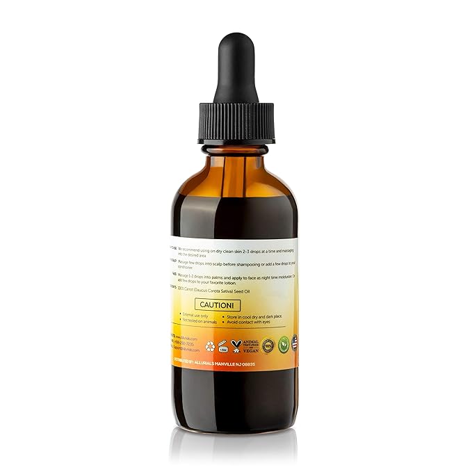 Allurials Carrot Seed Oil (2 Oz) – 100% Pure & Organic, Unrefined, Cold Pressed, All Natural, Daucus Carota- Essential Carrot Moisturizer for Skin, Face and Hair Growth - 2 Oz