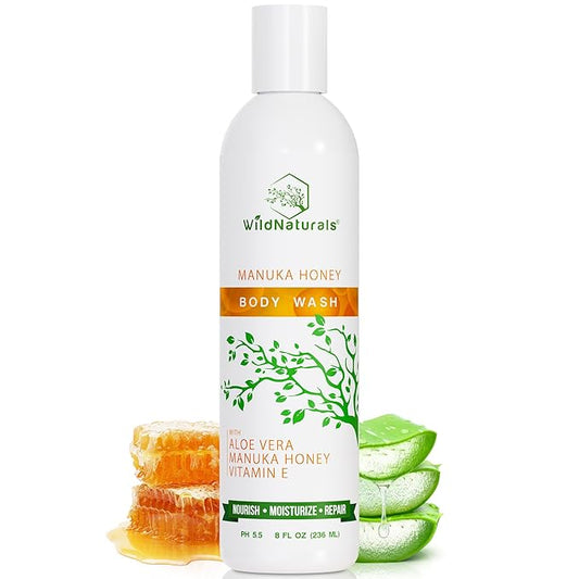 Manuka Honey Eczema and Psoriasis Body Wash – Organic, Natural Body Wash with Aloe Vera, Cehami, and Manuka Honey – Plant-Based, Sulfate-Free, Cruelty-Free Skincare