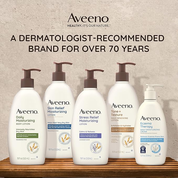Aveeno Daily Moisturizing Body Lotion for Dry Skin with Prebiotic Oat, Fragrance & Paraben Free, Non-Greasy, Non-Comedogenic, for Sensitive Skin & 72-Hour Moisturizer 18 Fl Oz (Pack of 2)