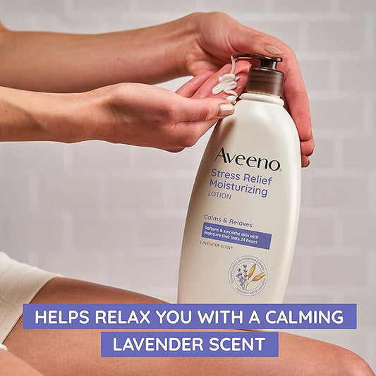 Aveeno Stress Relief Moisturizing Body Lotion with Lavender, Natural Oatmeal and Chamomile & Ylang-Ylang Essential Oils to Calm & Relax, 12 fl. oz