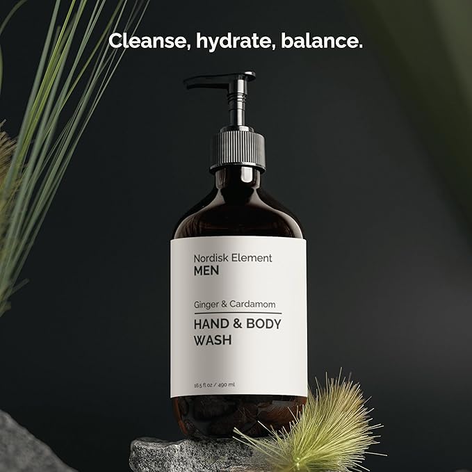 Nordisk Element Men Body Wash with Nourishing, Natural Ingredients | Gently Cleanses & Hydrates the skin | Paraben and Phthalate Free | Ginger & Cardamom |16.5 Fl Oz