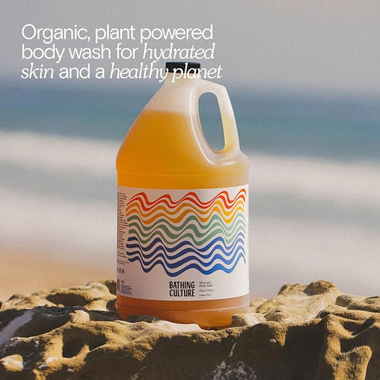 Bathing Culture, Organic Mind + Body Wash, Natural, Biodegradable, Sustainable, Vegan Personal Care, All Natural Organic Body Wash for Women and Men, 1 Gallon, Break Water Scent