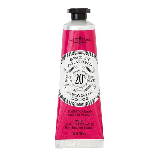 La Chatelaine 20% Shea Butter Hand Cream Travel Size, Organic Argan Oil, Moisturizing, Nourishing, Repairing, Extra-Rich Hand Lotion, Made in France, Paraben Free, 1 oz / 30ml (Sweet Almond)