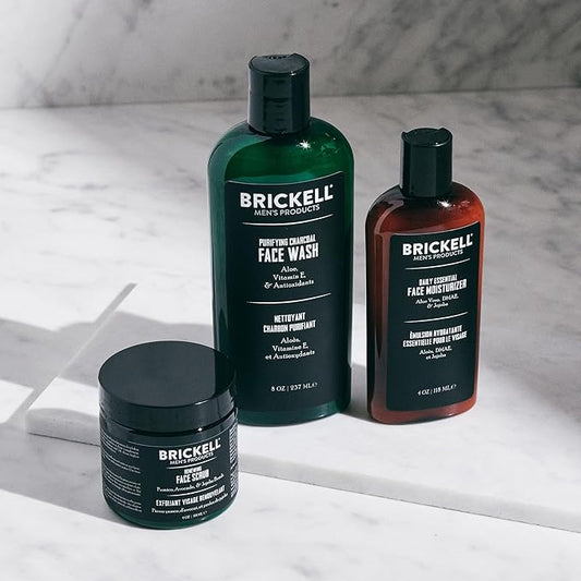 Brickell Men's Daily Advanced Face Care Routine II, Activated Charcoal Facial Cleanser, Face Scrub, Facial Moisturizer Lotion, Natural and Organic, Unscented