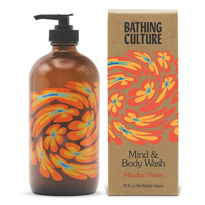 Bathing Culture, Organic Mind + Body Wash, Natural, Biodegradable, Sustainable, Vegan Personal Care, All Natural Organic Body Wash for Women and Men, Glass Bottle, 16 fl oz, Meadow Vision