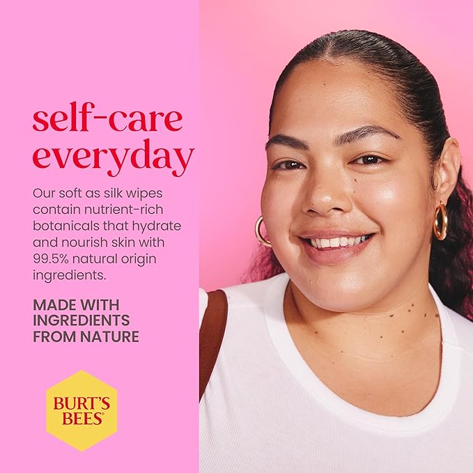 Burt’s Bees Micellar Rose Water Facial Towelettes, 100% Plant Based Cloth; 99% Natural Origin; Remove Makeup, Cleanse, Hydrate; No Greasy, Oily Residue; All Skin Types (Pack May Vary)