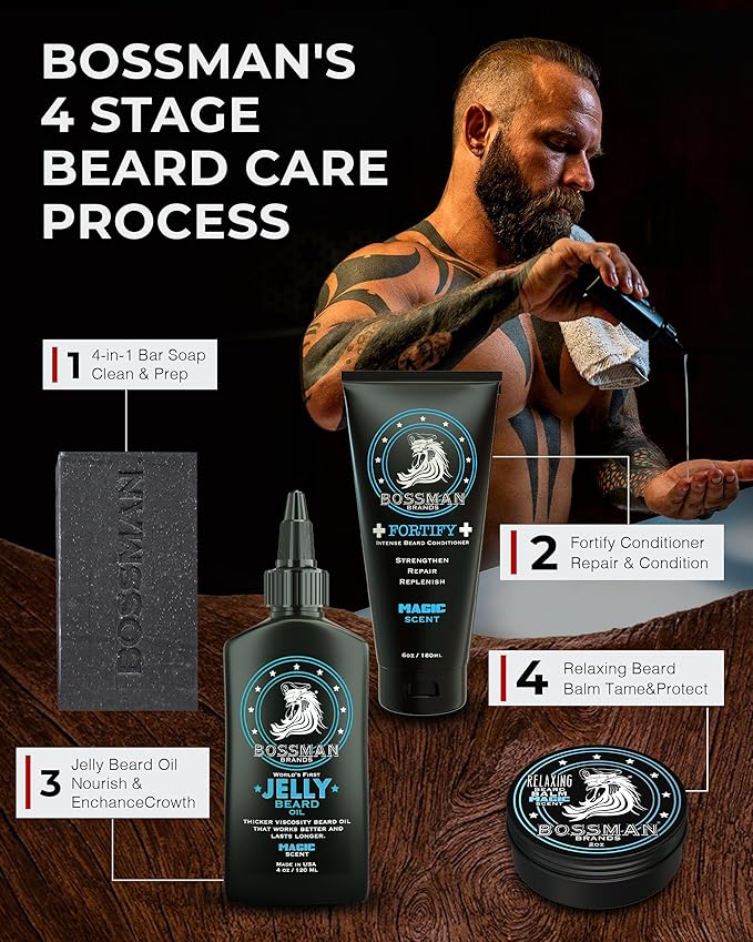Bossman Jelly Beard Oil for Men (4 oz, Magic Scent) – Softens, Moisturizes & Conditions with Natural Ingredients
