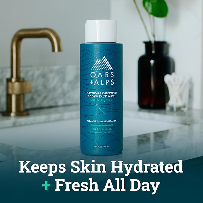 Oars + Alps Men's Moisturizing Body and Face Wash, Skin Care Infused with Vitamin E and Antioxidants, Sulfate Free, Alpine Tea Tree, 3 Pack