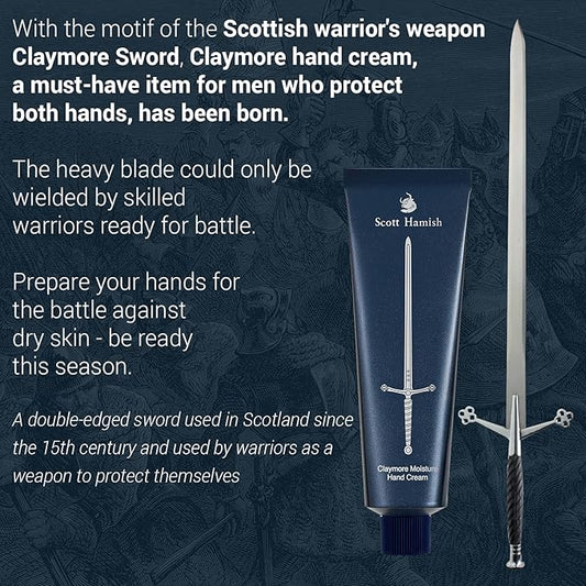 Scott Hamish Claymore Moisture Hand Cream - Hand Moisturizer for Men - Moisturizing Hand Cream for Dry, Cracked Hands with Shea Butter & Milk Thistle – Bergamot Mandarin and Musky Scent, 1.69oz.