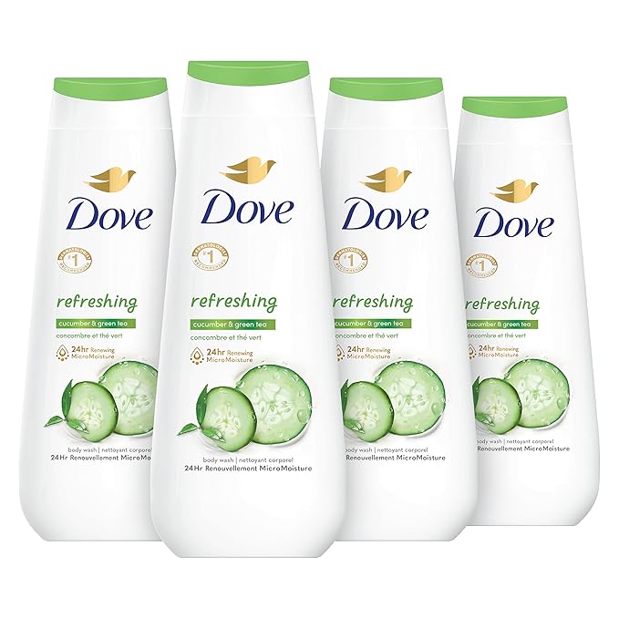 Dove Body Wash Refreshing Cucumber and Green Tea 4 Count Refreshes Skin Cleanser That Effectively Washes Away Bacteria While Nourishing Your Skin 20 oz